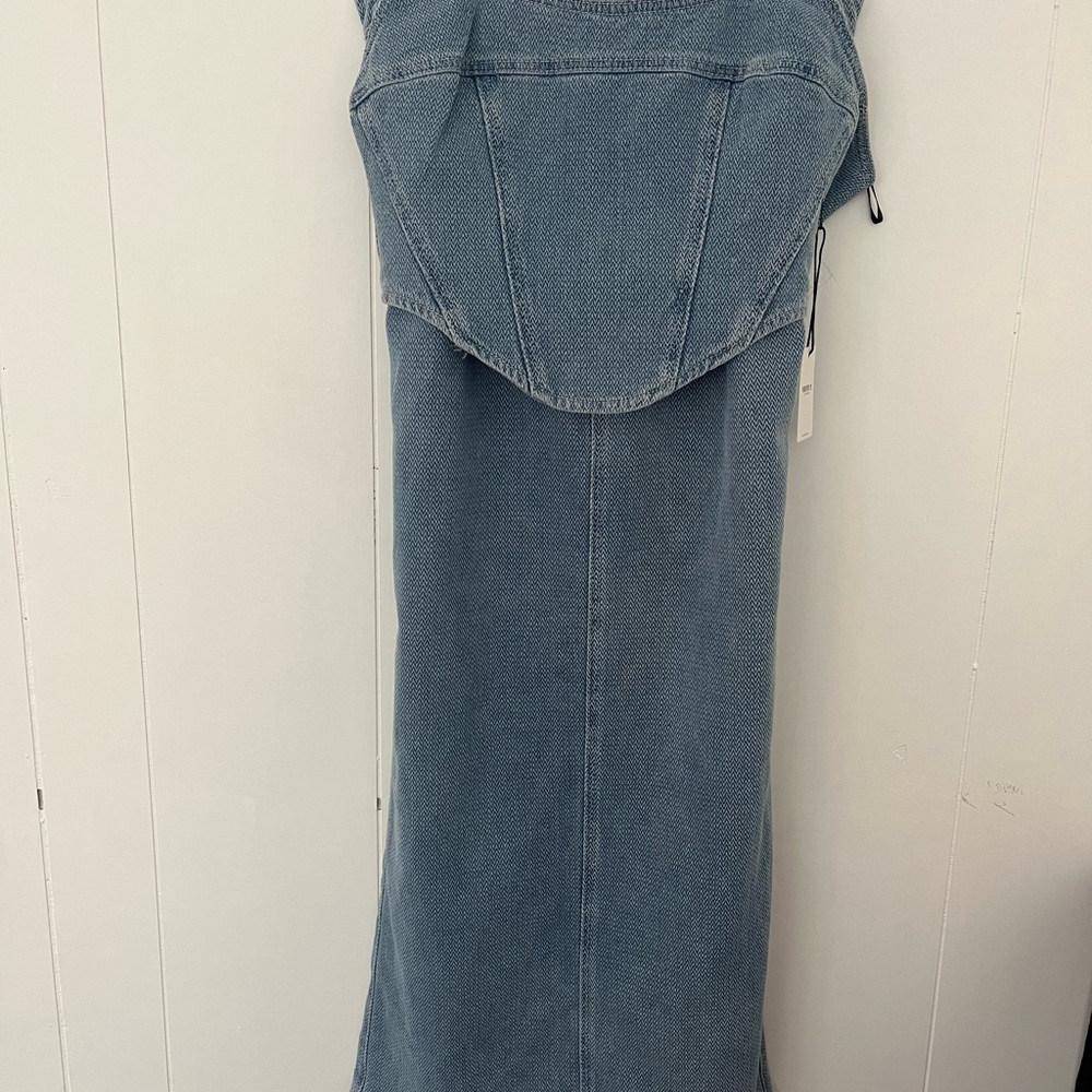 NEW 2pc Forever 21 Denim Crop Top & Skirt Chevron pattern Med Denim Small Medium - Picture 15 of 16